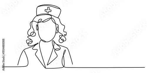 Minimalist single line drawing of a female nurse