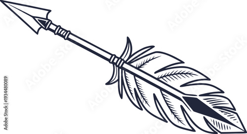 Black arrow with tail feathers in classic simplified style classic style