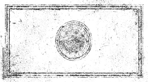 Distressed textured rectangular frame with central circular emblem and scattered noise grunge vintage