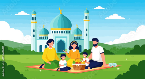 Happy Family Enjoying Picnic Outdoors Together.