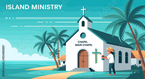 Island Ministry Chapel with Person and Cross.