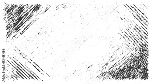 Black diagonal scratch texture on white background with scattered dots