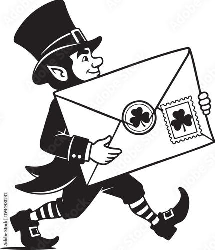 St. Patrick’s Day Leprechaun Mailman Carrying Large Envelope Vector Illustration