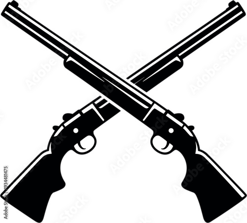 Crossed Double-Barrel Shotguns Silhouette Icon.
