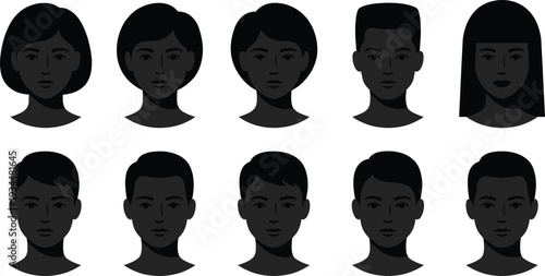 Diverse Silhouettes of Male and Female Faces with Various Hairstyles head people