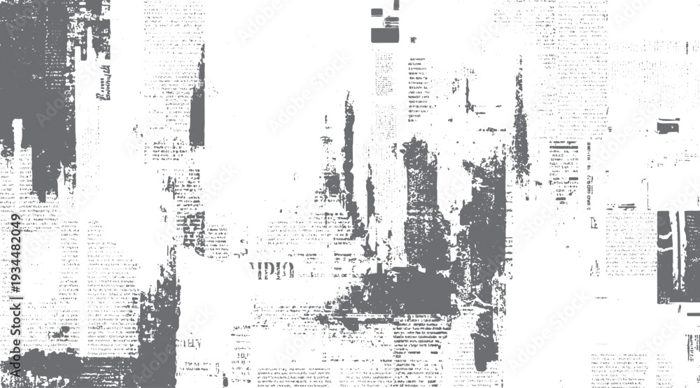 Obraz premium Distressed newspaper texture with grey ink smudges and text fragments grunge vintage