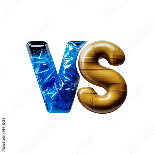 3d glossy blue crystal and wooden vs versus letters