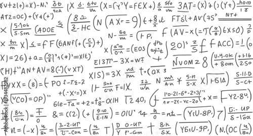 Handwritten mathematical equations and formulas on a white background with a sketchy style mathematics