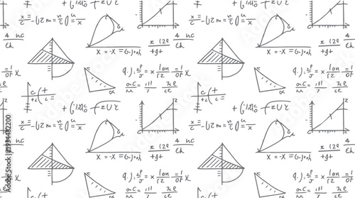 Hand drawn mathematical equations and graphs on a white background mathematics science