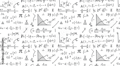 Hand drawn mathematical formulas and graphs on a white background mathematics equation science