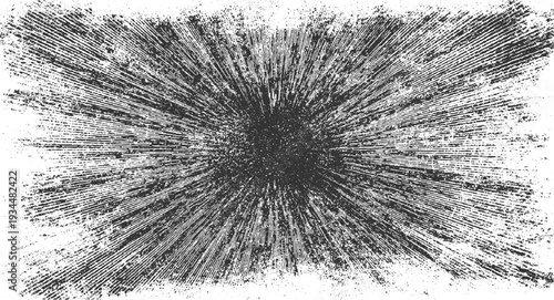 Black and white abstract radial burst pattern with distressed texture and grunge effect