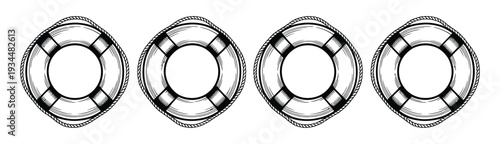 Flat Vector Icons Set, Nautical Lifebuoys Collection Featuring Marine Safety Symbols and Life Saver Designs Perfect for Maritime, Coastal, and Safety Projects.