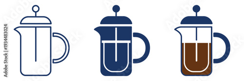 French press line icon, kitchen and drink symbol, coffee pot vector sign in clean linear style, isolated on white background, ideal for café menus, beverage apps, and culinary illustrations.