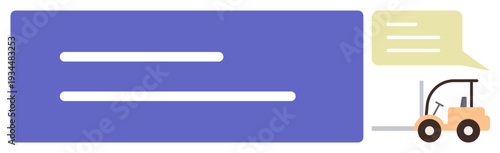 Logistics, warehouse operations, supply chain, forklift safety, goods transport, industry communication. Minimalist forklift with speech bubble and text block. Logistics and warehouse operations