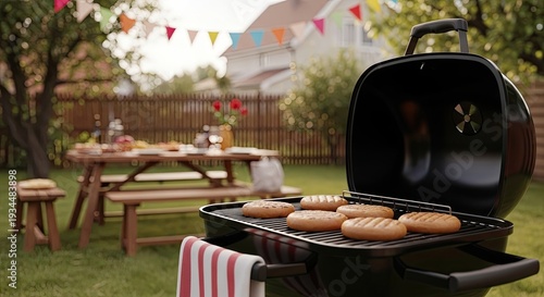 Labor day bbq celebration with burgers on the grill
