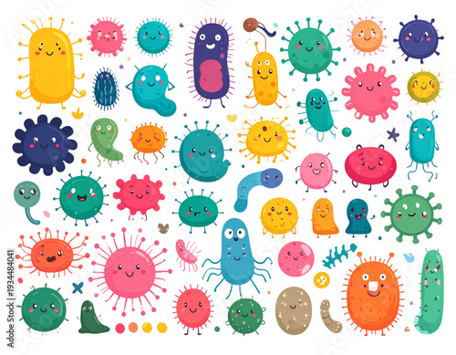 A vibrant illustration of various abstract shapes and patterns in a playful and colorful composition isolated on transparent background