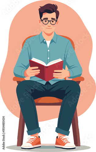 uomo che legge un libro seduto sedia o poltrona vettoriale 