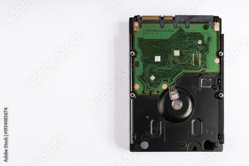 Fotografía SATA Hard Drive Back with Green Circuit Board on White