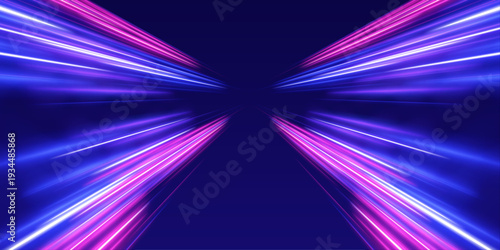 Luminous streaks of blue and purple surge forward, cutting through abstract darkness. A soft blur effect enhances the sensation of speed. A modern digital art concept of motion.