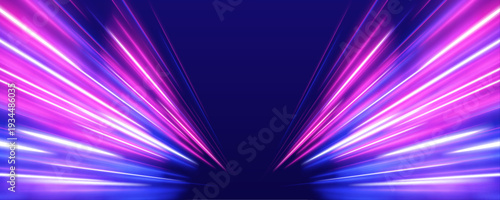 Shimmering neon curves twist through a cosmic night setting, evoking velocity and flow. Glowing particles sparkle along the path. A vivid representation of energy in motion.