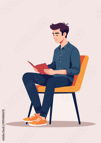 uomo che legge un libro seduto sedia o poltrona vettoriale 