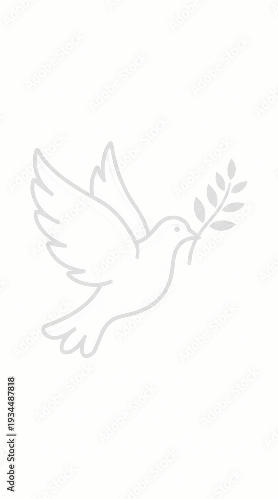 Obraz premium White flying dove with olive branch holy spirit peace easter symbol outline illustration 