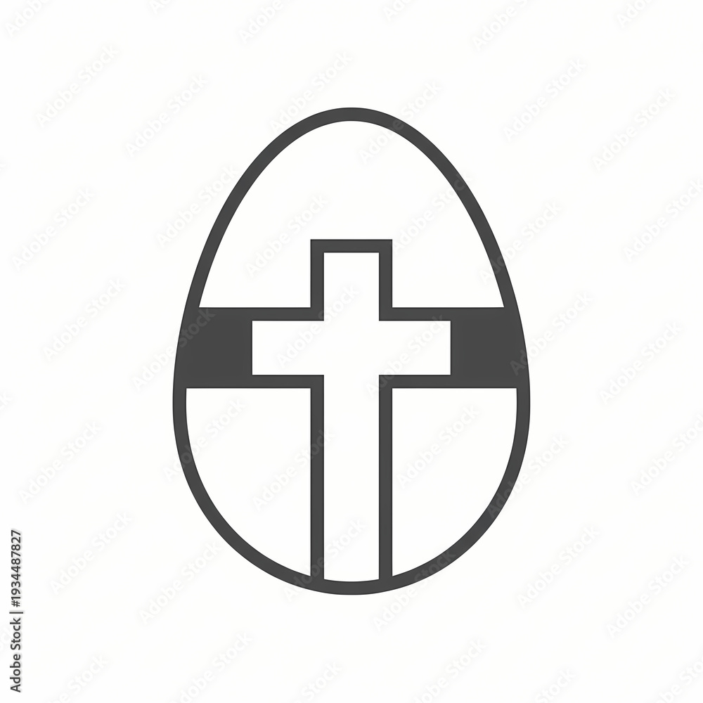 Fototapeta premium Minimalist easter egg with cross inside outline icon vector design christian resurrection concept