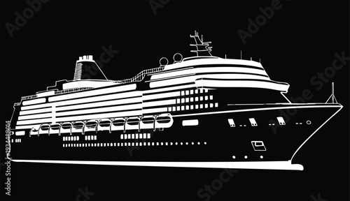Vector art of a cruise ship isolated on black background.