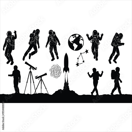 silhouette of a man with a space suit 