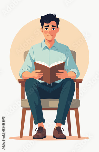 uomo che legge un libro seduto sedia o poltrona vettoriale 