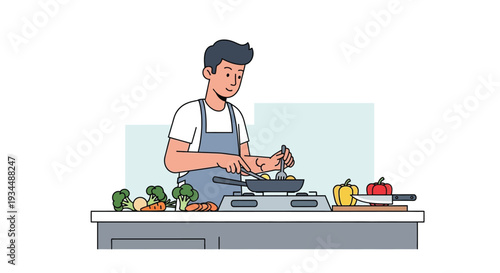 Men is cooking  in vector with white background