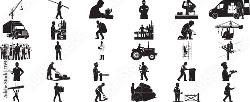 Collection of Silhouettes Representing Various Professions and Activities