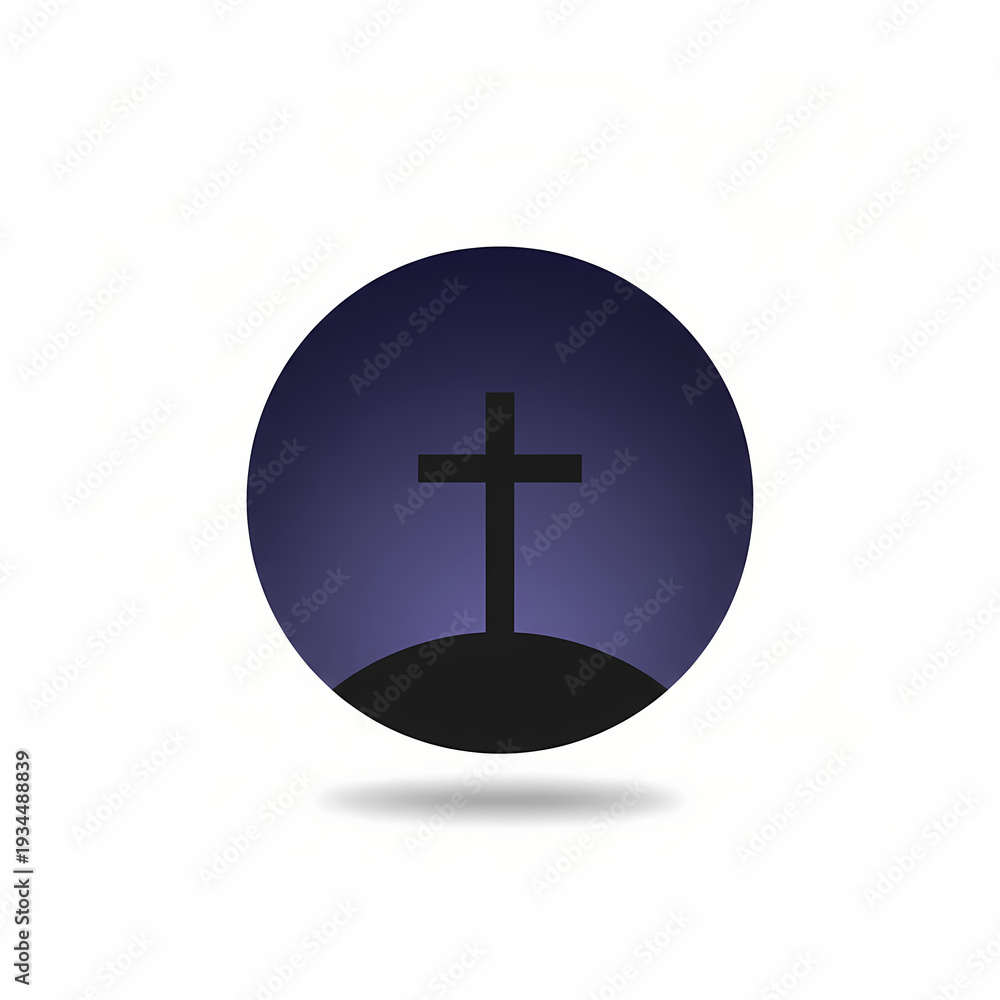 Fototapeta premium Easter Cross on Hill Night Scene Icon