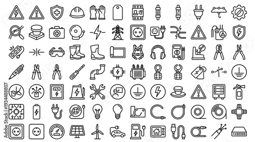 Set of 100 Electrical Engineering Line Icons Vector