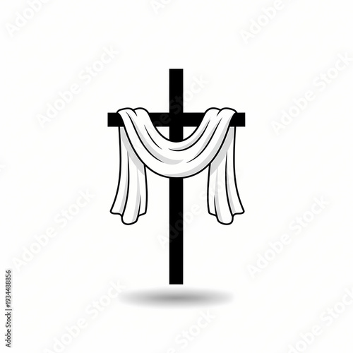 Christian Cross with White Shroud Resurrection Easter Symbol