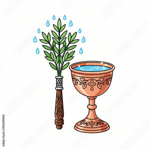 Holy water chalice and aspergillum for Easter blessing