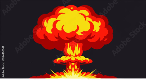 Explosive Mushroom Cloud From Nuclear Blast, Atomic Explosion, Fire and Smoke In a Dark Background