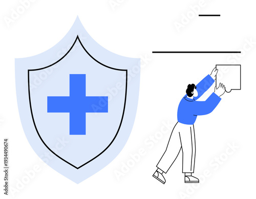 Healthcare protection concept. Healthcare tools and secure data access for improved wellbeing and secure communications. Healthcare for insurance, digital health, security apps, wellbeing
