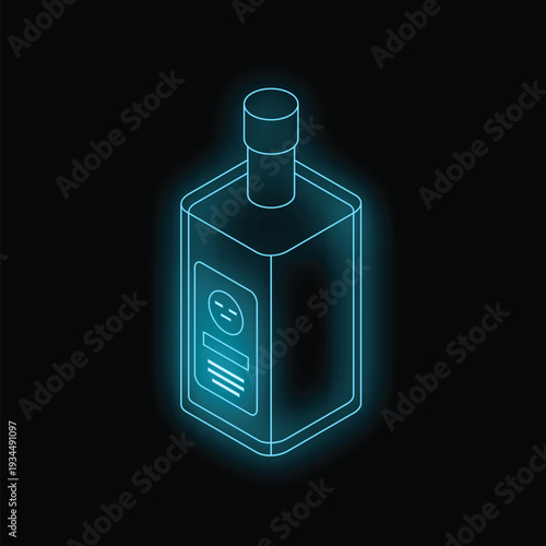 Neon bottle glowing on dark background, ideal for bar, pub or restaurant promotion