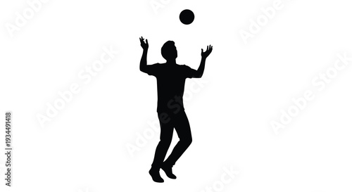 A dynamic black silhouette of a person playfully juggling a ball showcasing movement and skill silhouette high quality