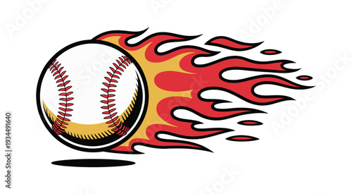 Baseball with Fire Flames Vector SVG, Modern Flat Sports Illustration for Team Branding, Posters, Apparel, and Athletic Design