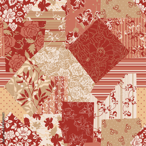 Antique floral fabric patchwork wallpaper abstract vector seamless pattern for textile shirt scarf carpet rug tapestry runner bed cover tablecloth pillow