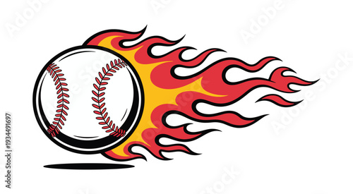 Baseball with Fire Flames Vector SVG, Modern Flat Sports Illustration for Team Branding, Posters, Apparel, and Athletic Design
