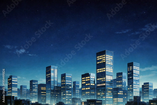 Modern Metropolitan Skyline at Night, Corporate Cityscape Background