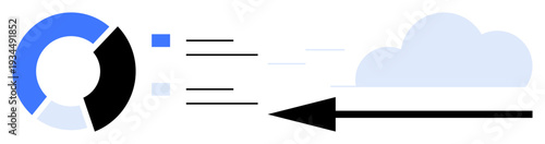 Data transfer. Circular chart indicating analytical data flow toward cloud storage, data transfer processes. Data transfer enhances cloud computing, analytics, storage solutions, and networking