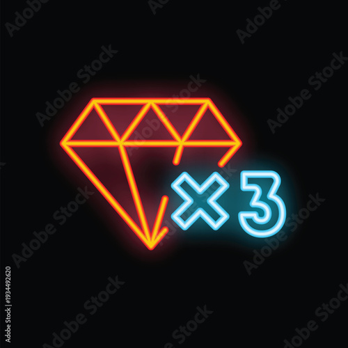 Glowing neon line diamond icon with multiplication symbol representing bonus in game interface