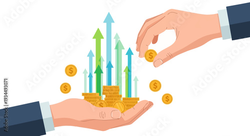 Investment growth, financial success, money transfer, business partnership, rising profits