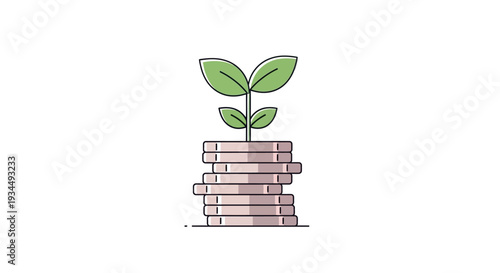 Plant Growing From Stack of Coins, Symbolizing Financial Growth and Investment