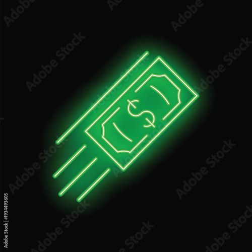 Green neon dollar bill symbolising fast money transfer