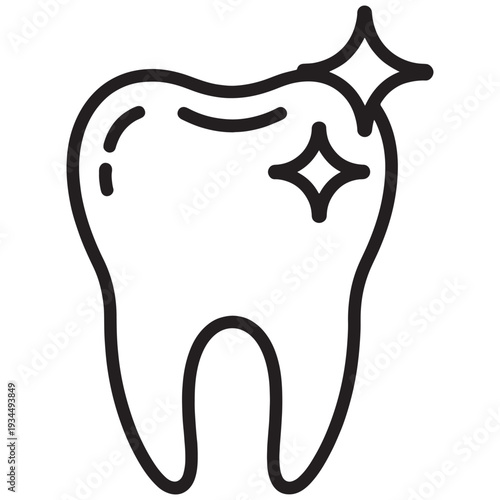 Shiny tooth icon with sparkle clean dental care health symbol